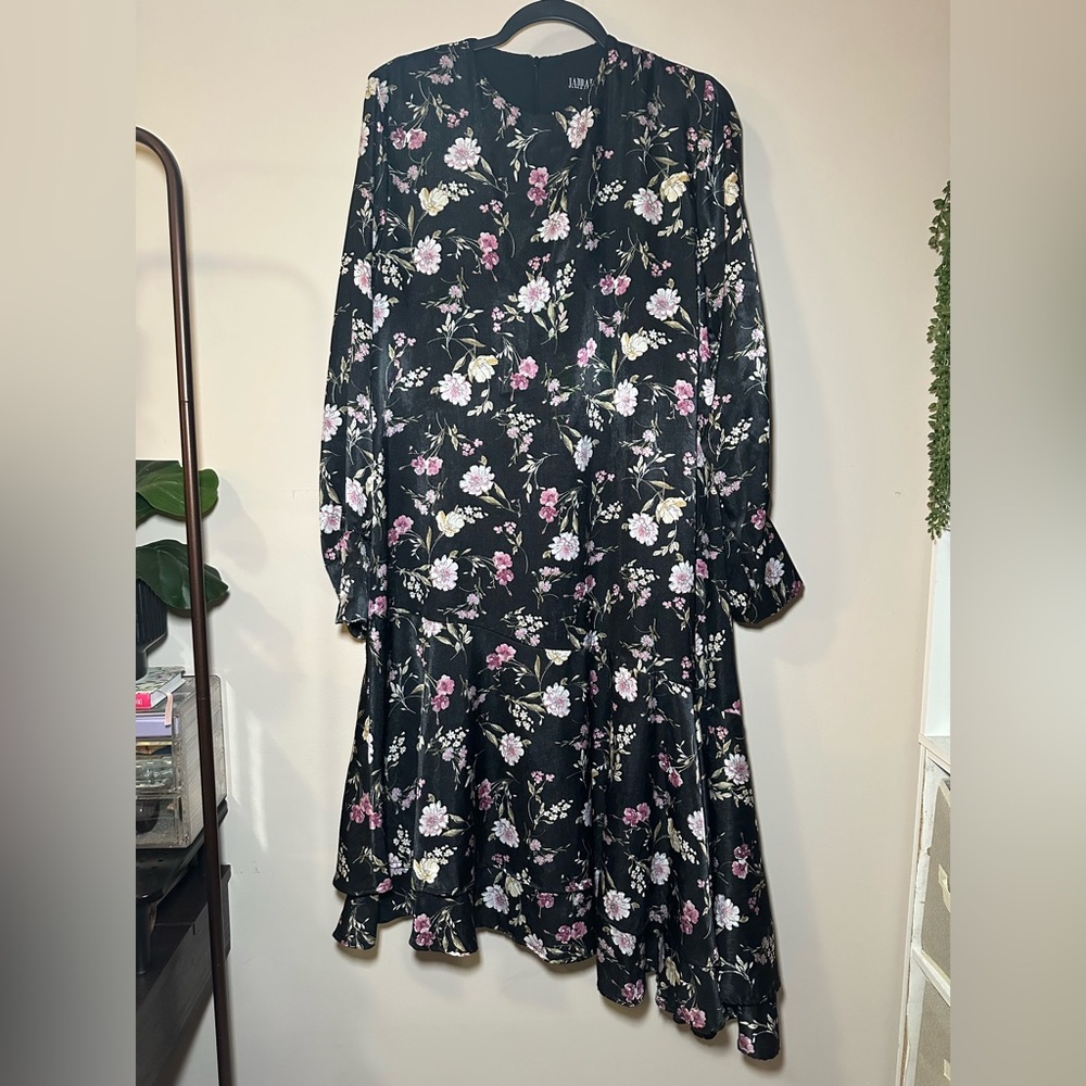 Japparel Y2K Vintage Asymmetrical Whimsigoth Black Floral Dress Size XXL